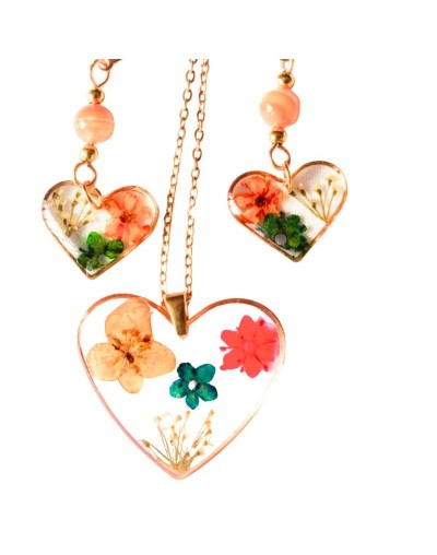 Collar Corazón y Aretes