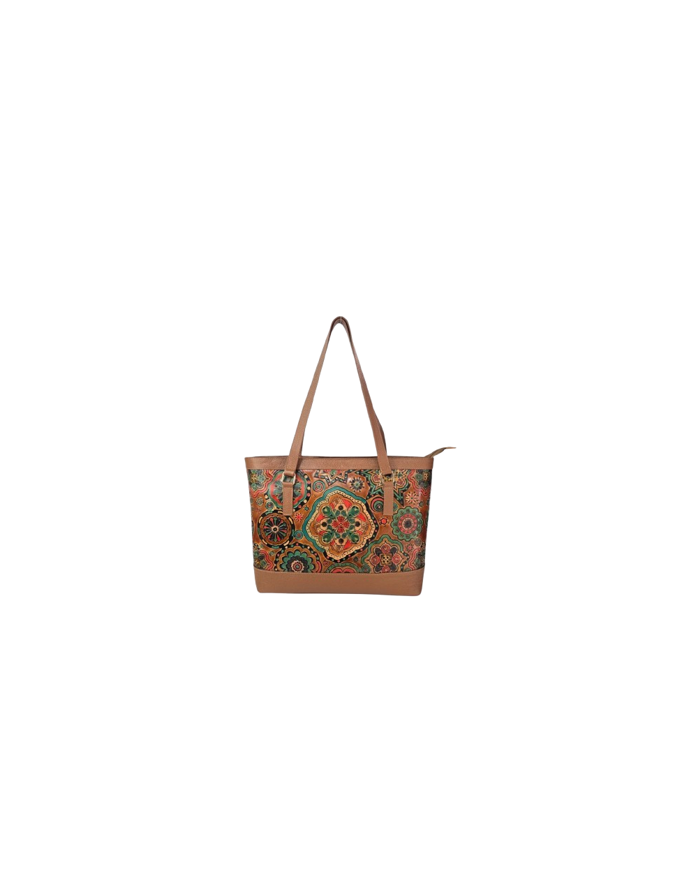 Bolso de Cuero Color Miel con Mandala Pintada a Mano
