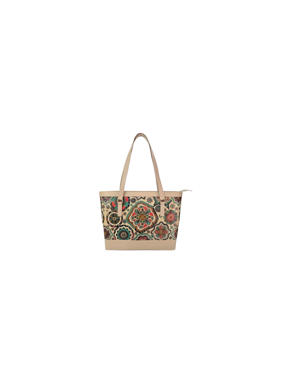 Bolso de Cuero Beige para Dama con Mandala Pintada a Mano universitario