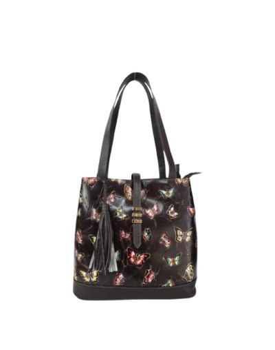 Bolso en Cuero Marrón Mariposas