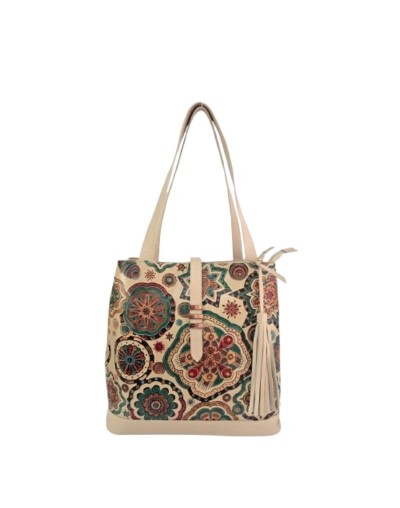 Bolso En Cuero Beige Mándala