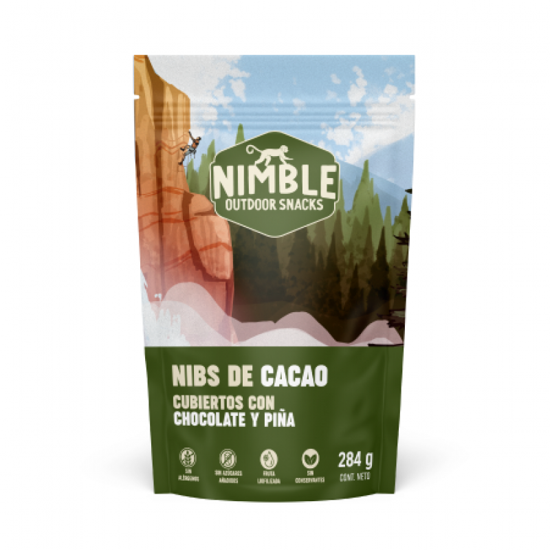 Nibs de cacao con chocolate y piña (bolsa 284g).