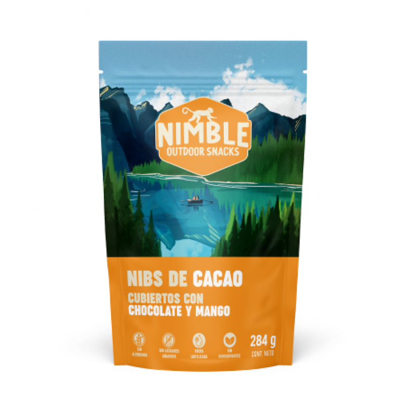 Nibs de cacao con chocolate y mango (bolsa 284g).
