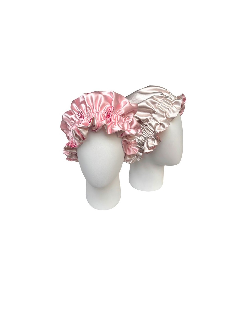 Gorro para dormir satín moños rosado con beige