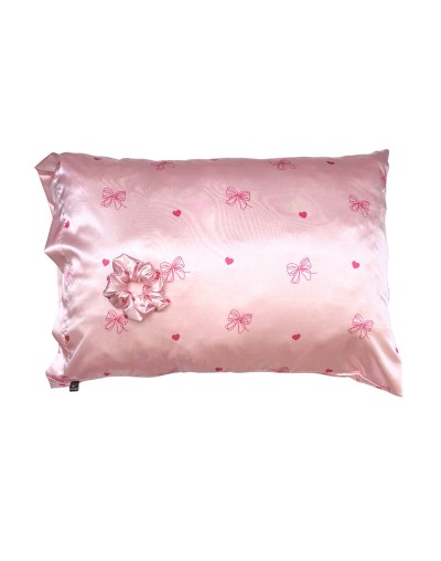 Funda para almohada en satín moños rosado