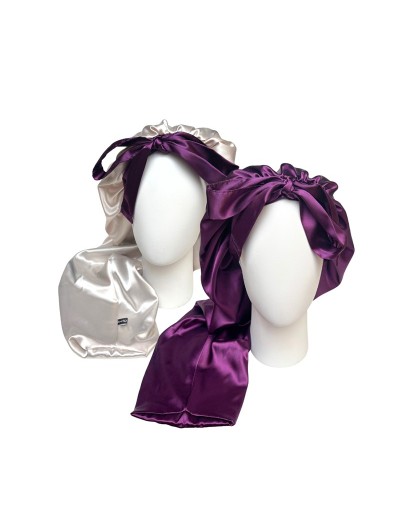 Gorro para dormir largo satín morado/beige