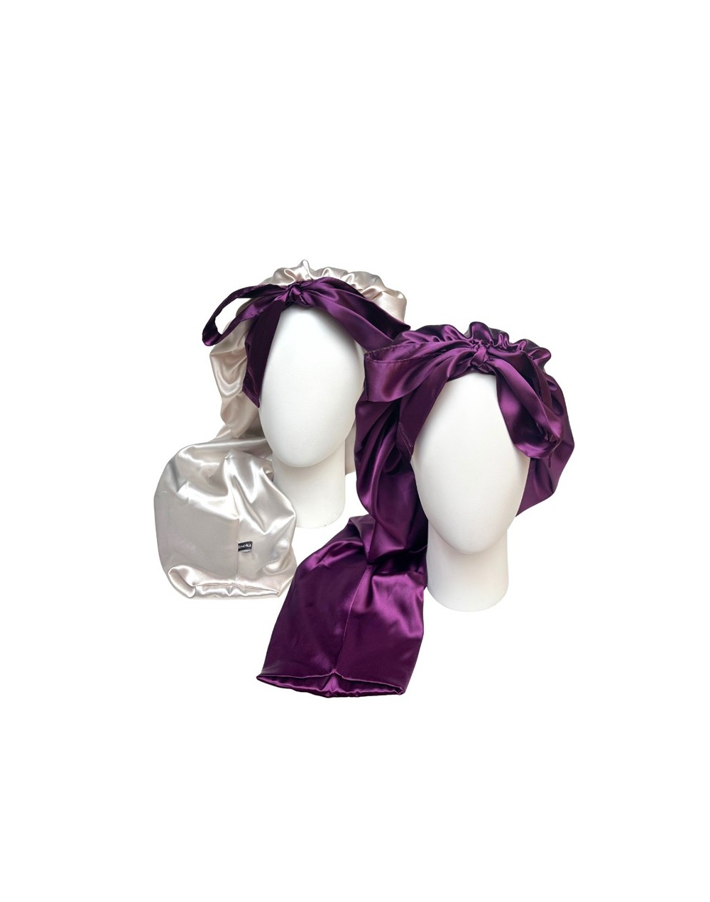 Gorro para dormir largo satín morado/beige