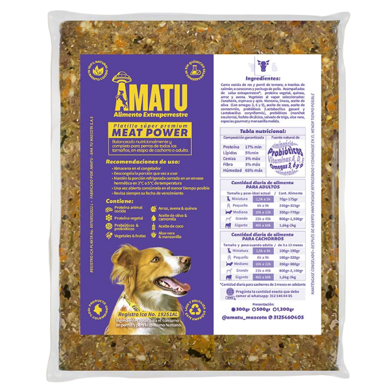 Amatu - platillo meat power 300gr res y ternera