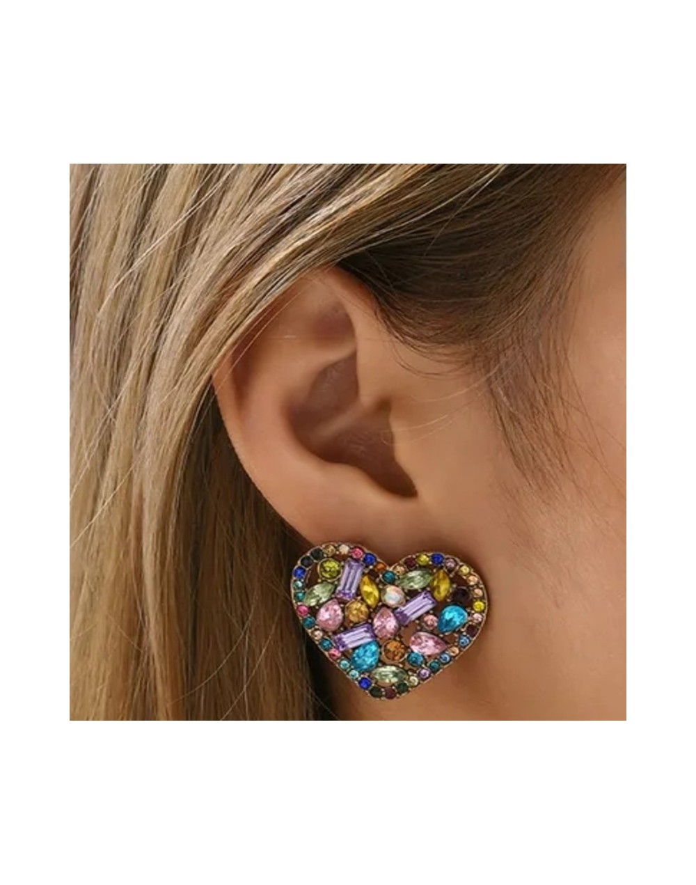 Arete corazón piedras de colores