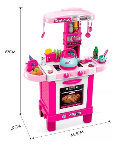 Cocina Grande De Juguete Rosada Luces, Sonidos, Tetera Humo