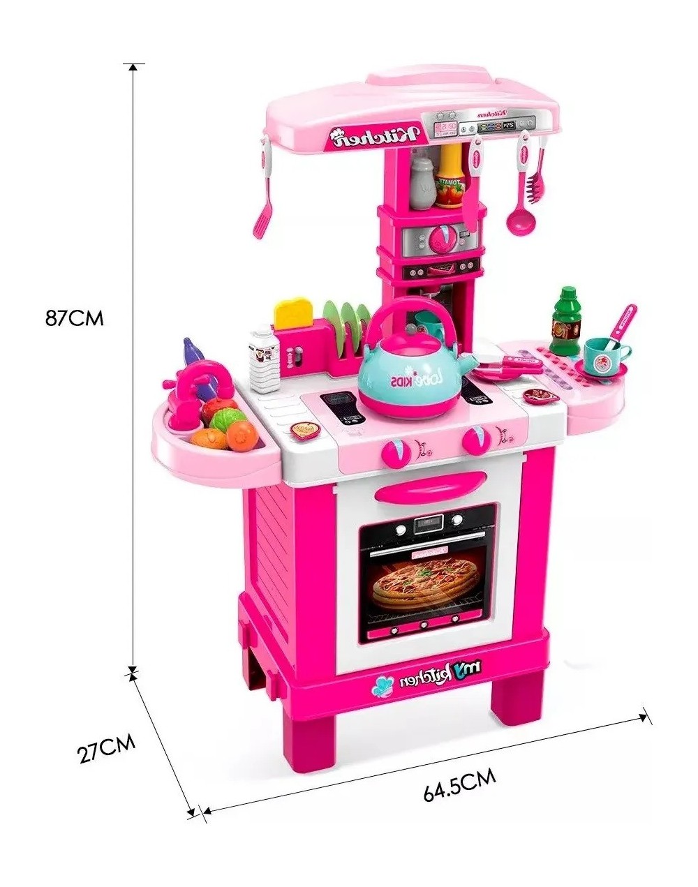Cocina Grande De Juguete Rosada Luces, Sonidos, Tetera Humo