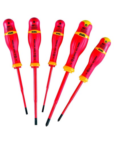 Juego de 5 destornilladores SLIM para tornillos ranurados y Phillips 1000 voltios