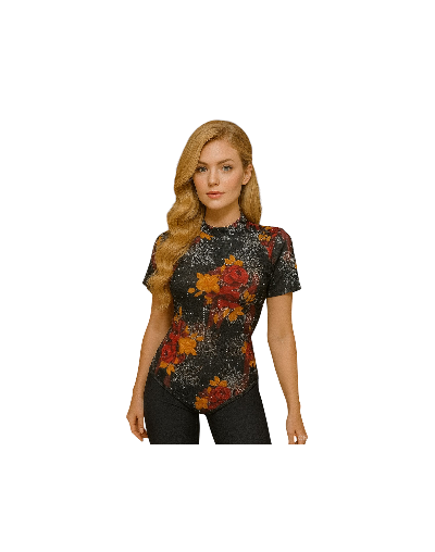 body en acetato estampado flores con brillos