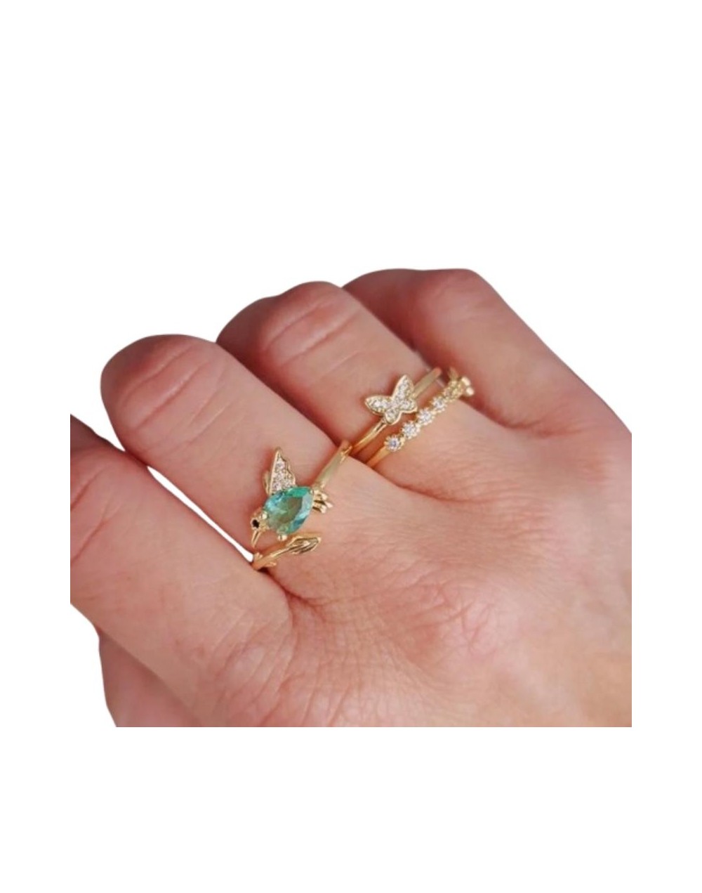 Set de Anillos ajustables Colibrí y Mariposas