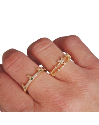 Set de Anillos Ajustables Corona y Mariposa