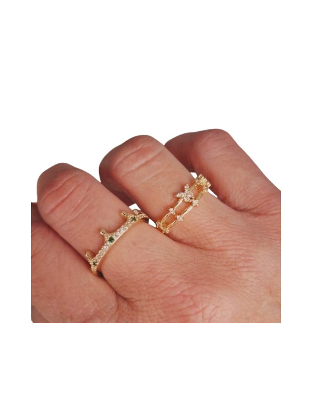 Set de Anillos Ajustables Corona y Mariposa