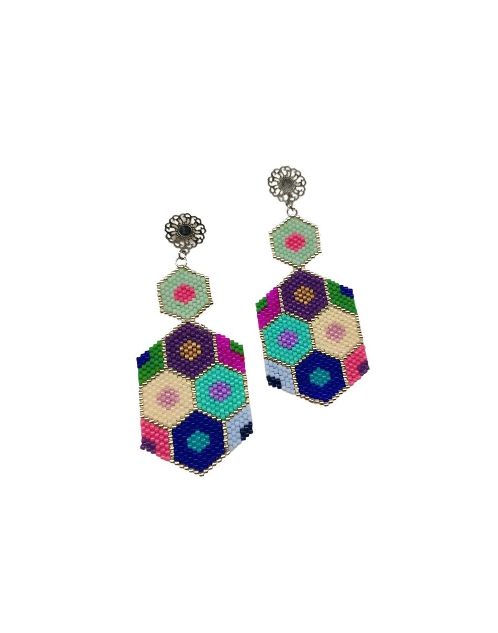 Aretes Honey Art | Joyería artesanal Miyuki geométrica y colorida – Meraki Accesorios