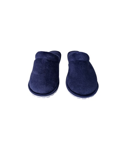 Pantufla dama algodón felpado Azul borde sateen