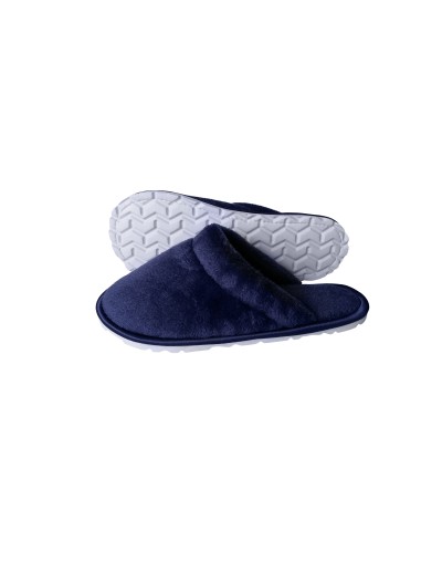 Pantufla dama algodón felpado Azul borde sateen