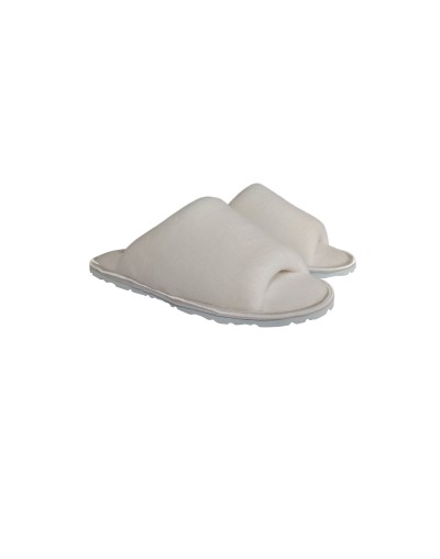 Pantufla dama algodón felpado Blanco borde sateen sin punta