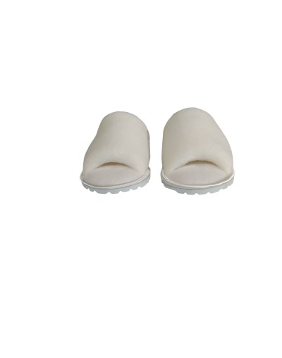 Pantufla dama algodón felpado Blanco borde sateen sin punta