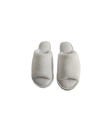 Pantufla dama algodón felpado Blanco borde sateen sin punta