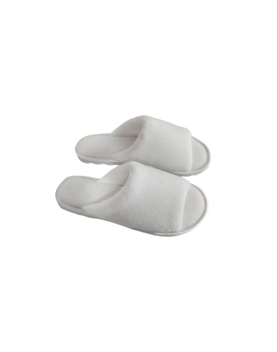 Pantufla dama algodón felpado Blanco borde sateen sin punta