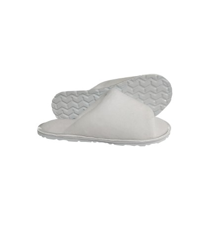 Pantufla dama algodón felpado Blanco borde sateen sin punta