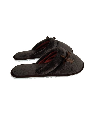 Pantufla dama algodón felpado Marrón