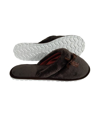 Pantufla dama algodón felpado Marrón