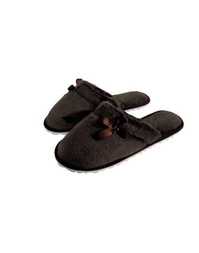 Pantufla dama algodón felpado Marrón