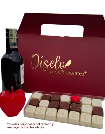 Chocolate dulce, vino y vela o rosa - KIT PREMIUM