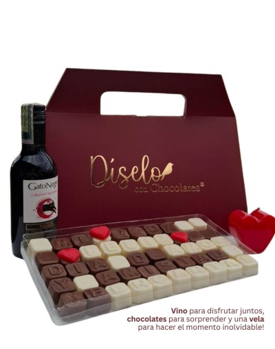 Chocolate dulce, vino y vela o rosa - KIT PREMIUM