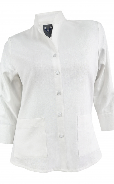 Blusa beige camisa en lino silueta suelta manga 34