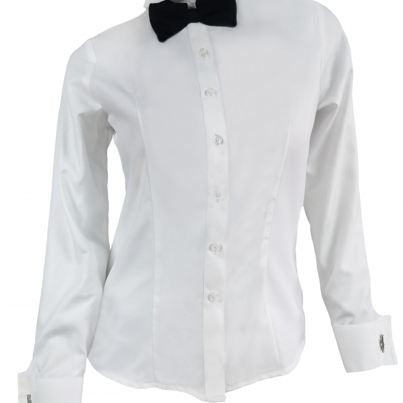 Blusa blanca camisa ocasión puño para mancornas silueta entallada
