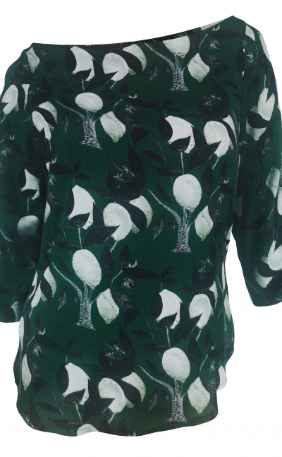 Camisa blusa verde basica manga 34 en algodón estampado