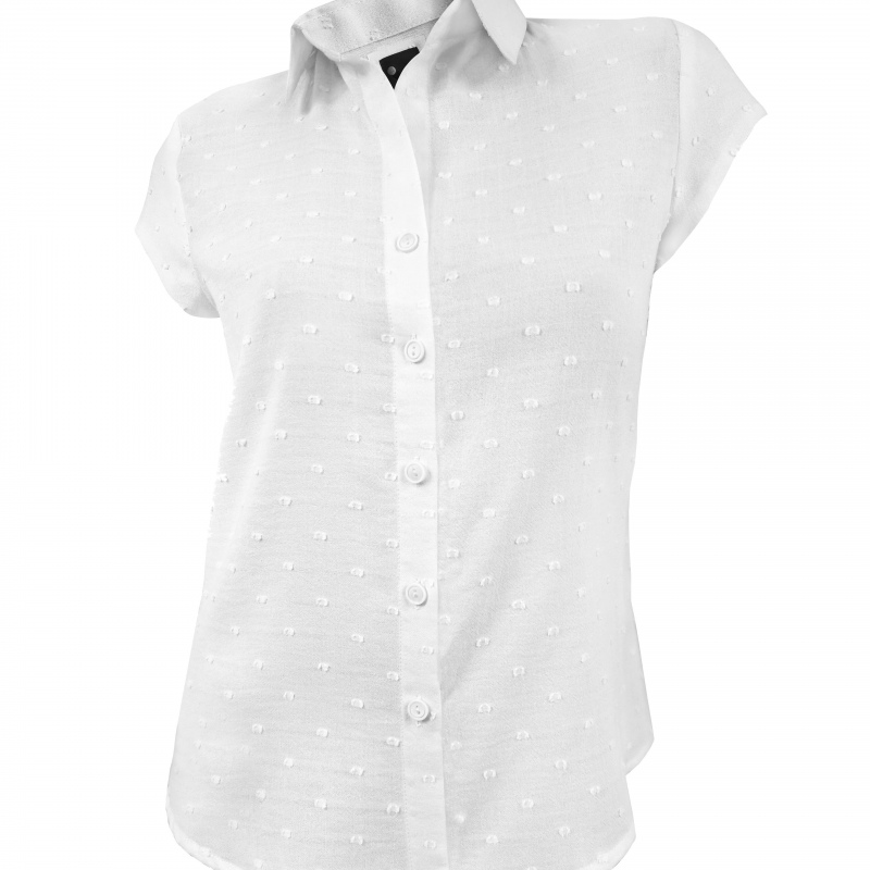 Camisa blusa blanca manga corta en algodón con textura cuello clásico