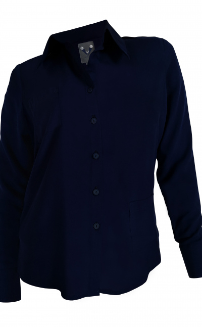 Blusa camisa azul manga larga en chalìs silueta suelta