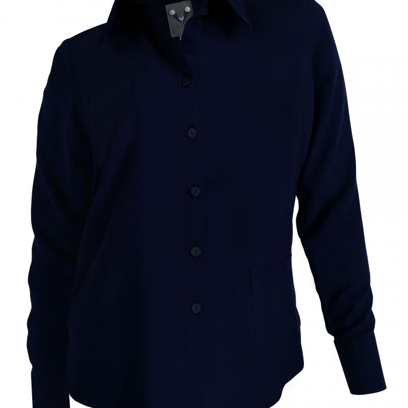 Blusa camisa azul manga larga en chalìs silueta suelta