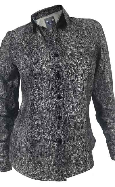 Blusa camisa gris cuello clásico en estampado animal print