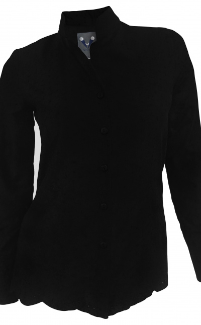 Blusa camisa negra silueta suelta en algodón y bordado inferior