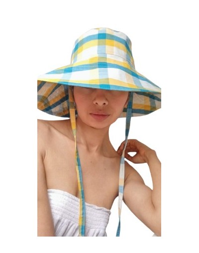 Sombrero upcycling cuadros amarillos 