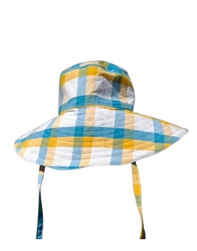 Sombrero upcycling cuadros amarillos 