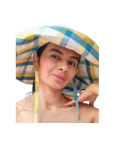 Sombrero upcycling cuadros amarillos 