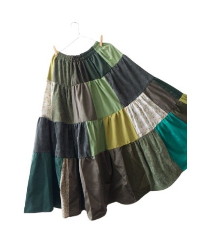 Falda patchwork tonos verdes 