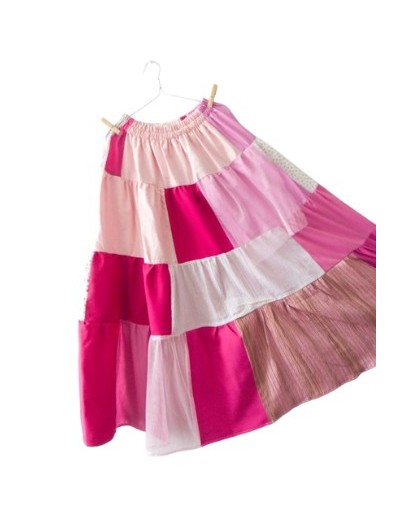 Falda patchwork tonos rosas 