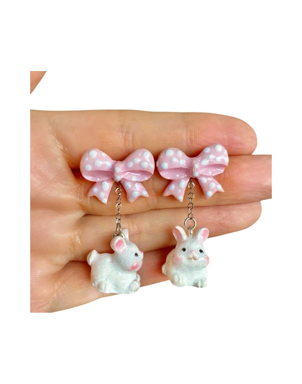 Aretes MI DOLÇA - Conejo y lazo rosa