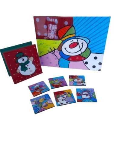 Combo Navideño Individuales x6 + Portavasos x6 + Caja Servilletera – MDF Resinado