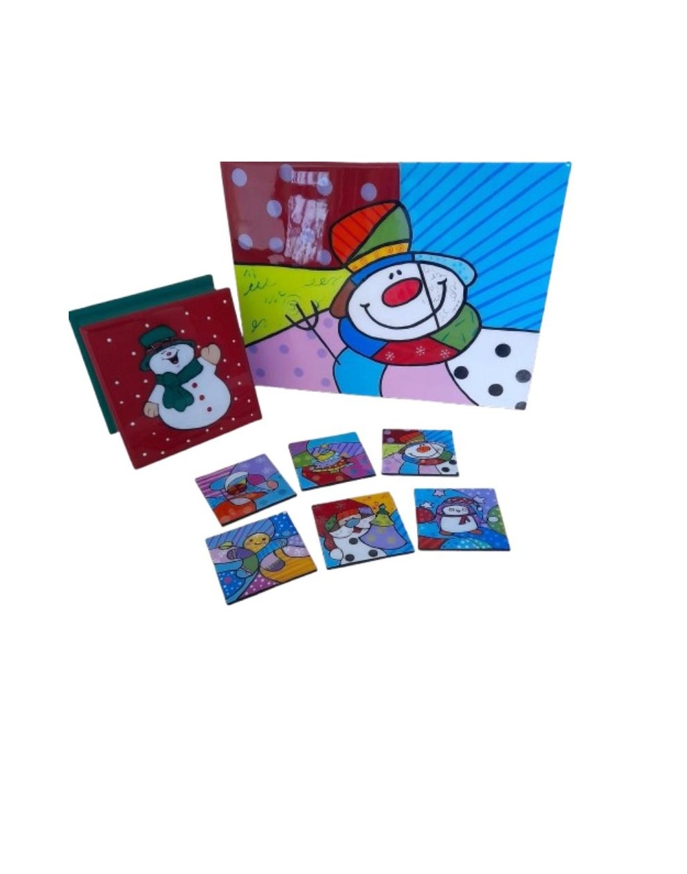 Combo Navideño Individuales x6 + Portavasos x6 + Caja Servilletera – MDF Resinado