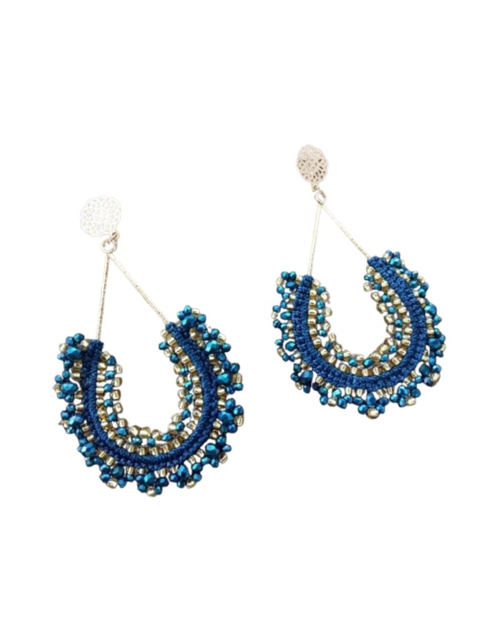 Aretes lagrima base acero mostacilla Mama Pancha Artesanías 